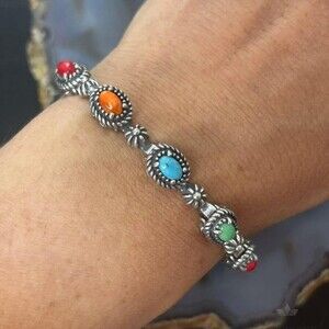 Carolyn Pollack Sterling Silver Multi Gemstone Decorated Link Bracelet For Women
